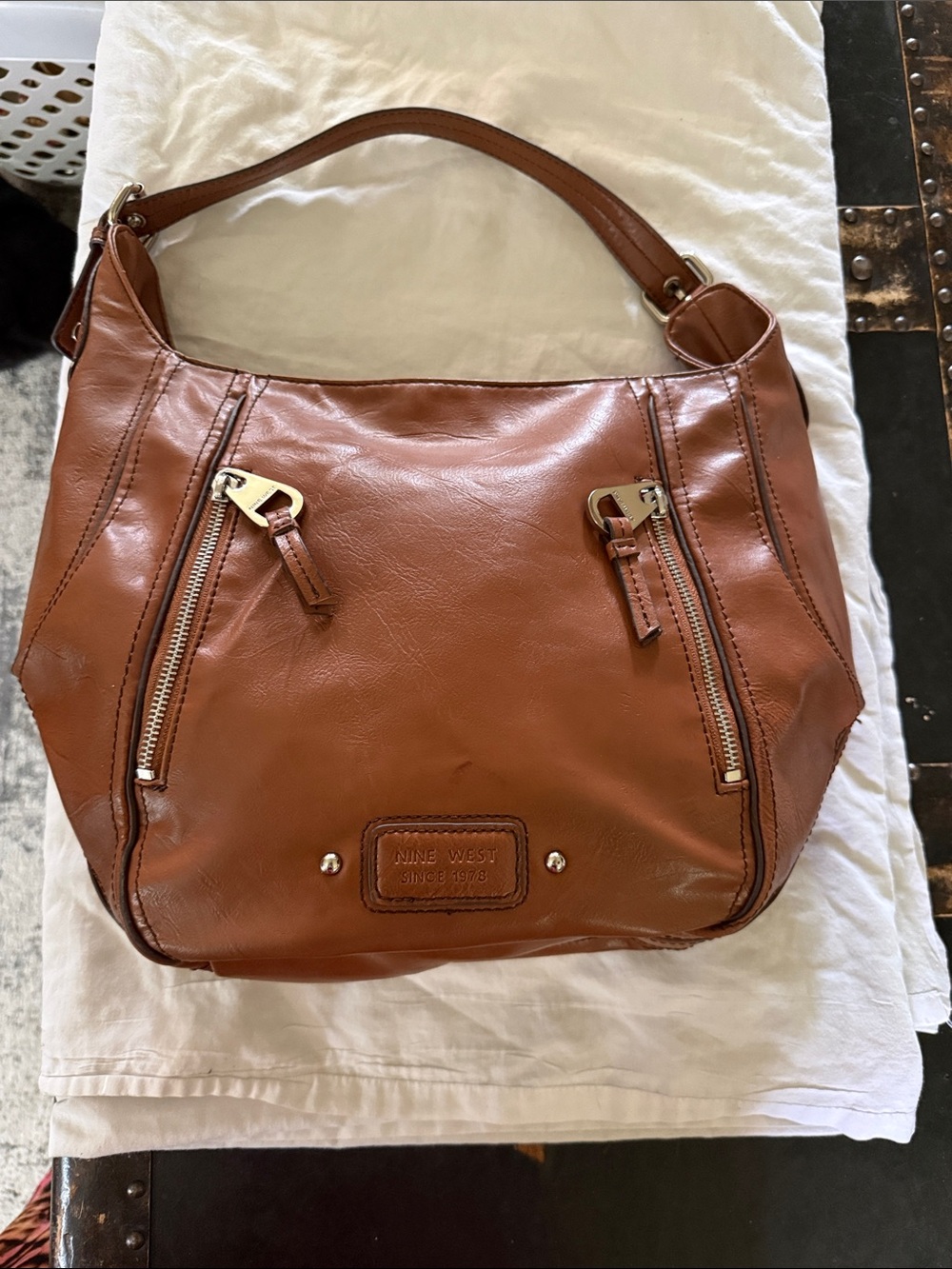 Nine West Cognac Brown Leather Shoulder Hobo